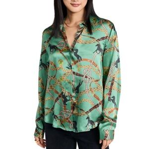 L'AGENCE Tyler Silk Button Front Equestrian Shirt, Size Large Women's Blouse Top